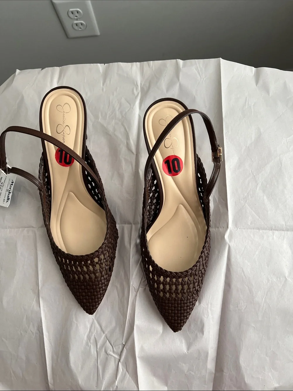Jessica Simpson Brown Woven Pointed Slingback Heels